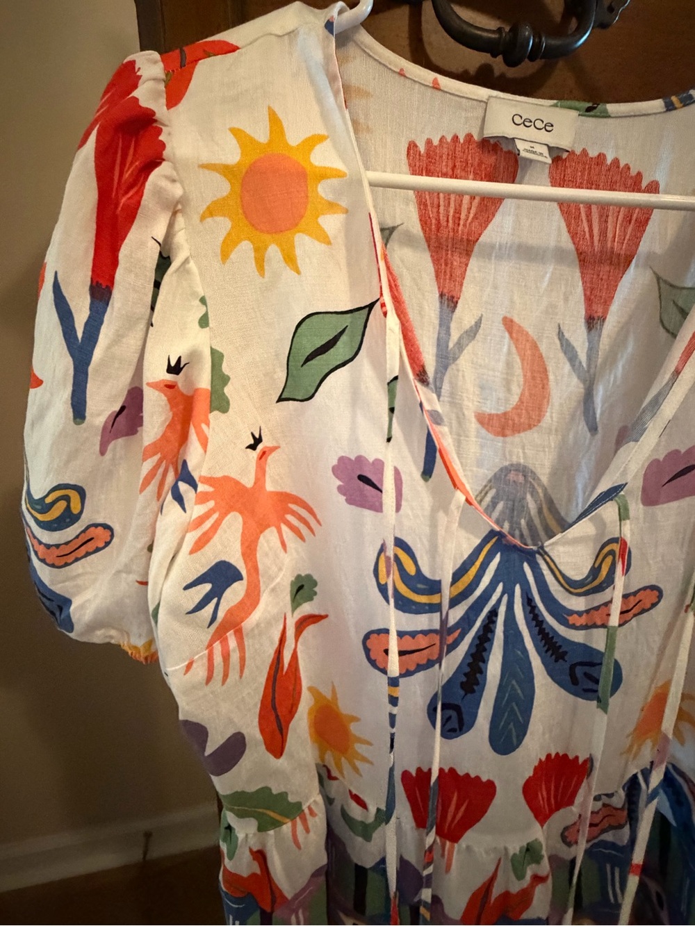 CeCe White Multicolor Floral & Sun Peasant Tunic - Picture 2 of 4